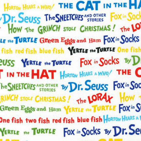 Dr. Seuss Book Titles,  sold in 1/2 yard increments