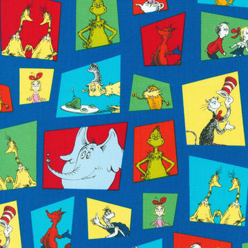 Dr. Seuss Favorite Characters- Blue,  sold in 1/2 yard increments  Fabric - StoryQuilts.com