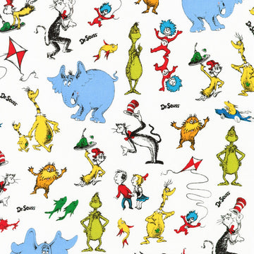 Dr. Seuss Favorite Characters- White in 1/2 yard increments  Fabric - StoryQuilts.com