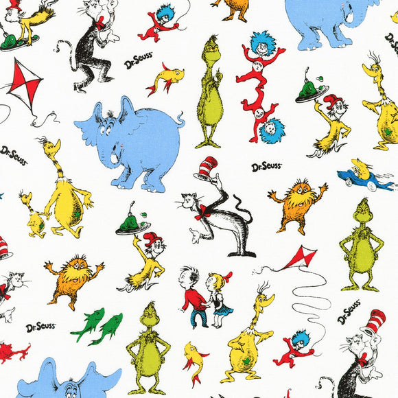 Dr. Seuss Favorite Characters- White in 1/2 yard increments