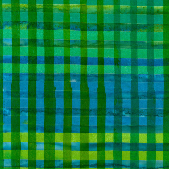 Green Hand Painted Gingham Batik  Fabric - StoryQuilts.com