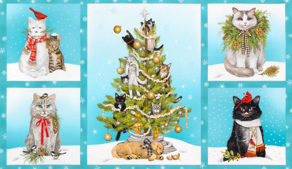 Cat Christmas Panel - Holly Jolly Christmas