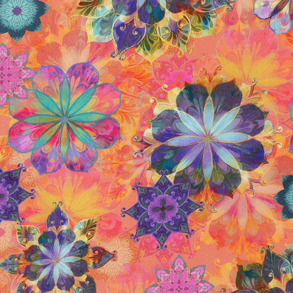 Coral Multi Floral,  sold in 1/2 yard increments