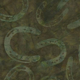 Western Batik Quilt Fabric Mossy Brown with Sage Horseshoes  Fabric - StoryQuilts.com