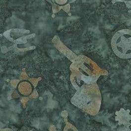 Western Batik Quilt Fabric Denim Sheriff's Print  Fabric - StoryQuilts.com