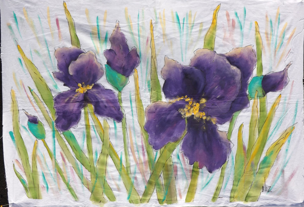 Bearded Iris  Hand Painted - StoryQuilts.com