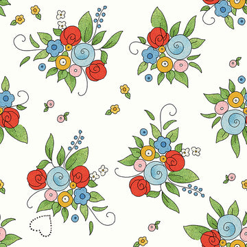 Be Mine Valentine Bouquet White  1/2 yard cut  Fabric - StoryQuilts.com
