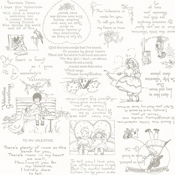 Be Mine Valentine Greetings Gray 1/2 yard cut