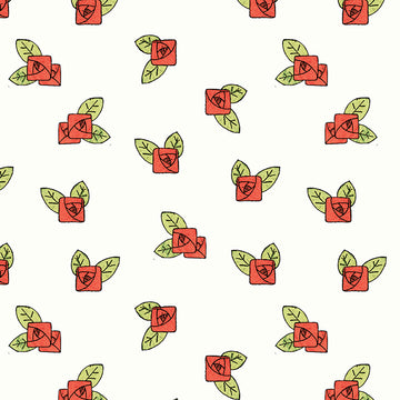 Be Mine Valentine Rose Toss White  1/2 yard cut  Fabric - StoryQuilts.com