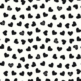 Be Mine Valentine Candy Hearts Black  1/2 yard cut