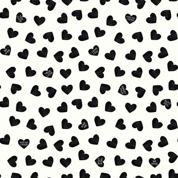 Be Mine Valentine Candy Hearts Black  1/2 yard cut