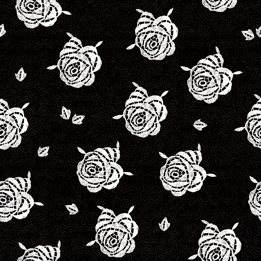 Be Mine Valentine Paper Roses Black  1/2 yard cut