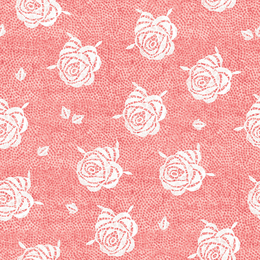 Be Mine Valentine Paper Roses Pink  1/2 yard cut