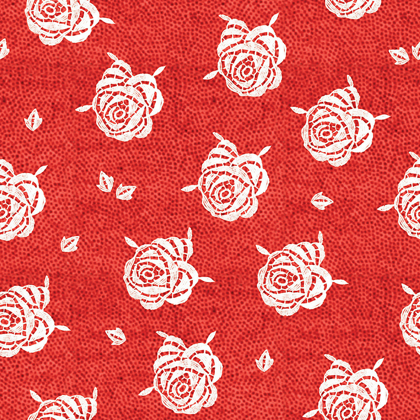 Be Mine Valentine Paper Roses Red 1/2 yard cut