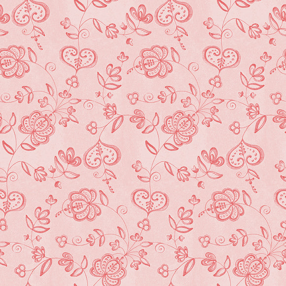Be Mine Valentine Hearts And Flowers - Blush 1/2 yard cut