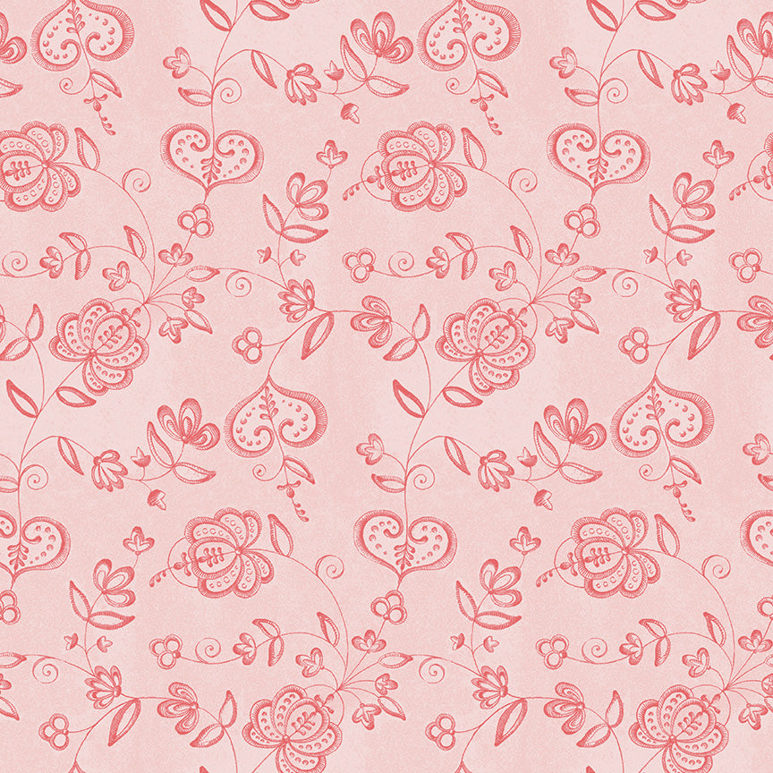 Be Mine Valentine Hearts And Flowers - Blush 1/2 yard cut