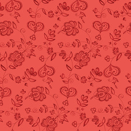 Be Mine Valentine Hearts And Flowers - Red1/2 yard cut