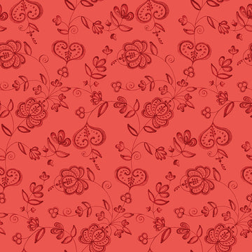 Be Mine Valentine Hearts And Flowers - Red1/2 yard cut