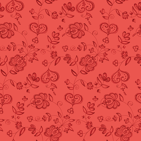 Be Mine Valentine Hearts And Flowers - Red1/2 yard cut