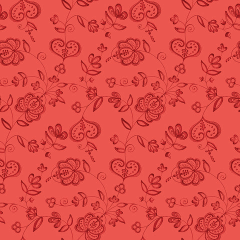 Be Mine Valentine Hearts And Flowers - Red1/2 yard cut