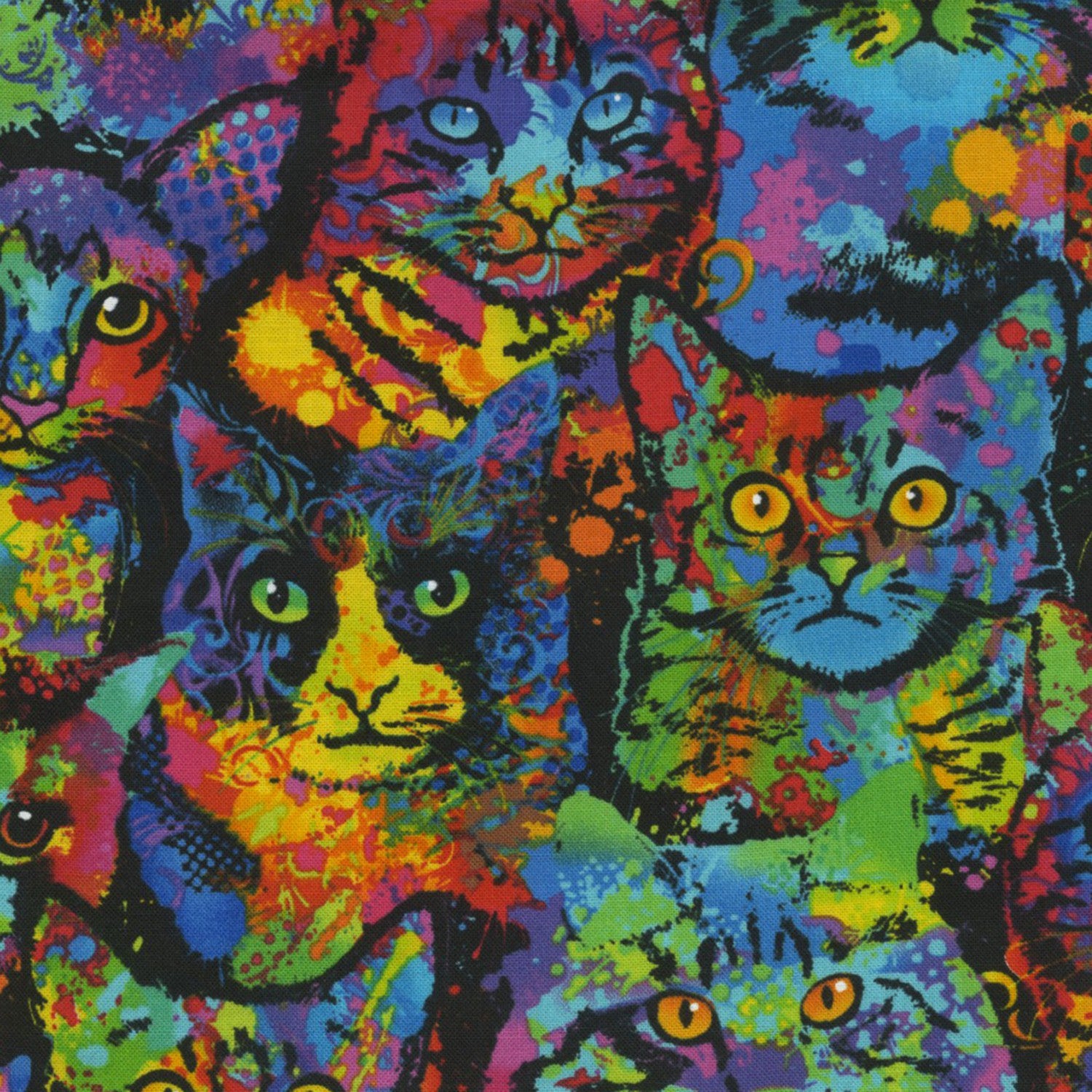 Multi Colored Packed Cats  Fabric - StoryQuilts.com