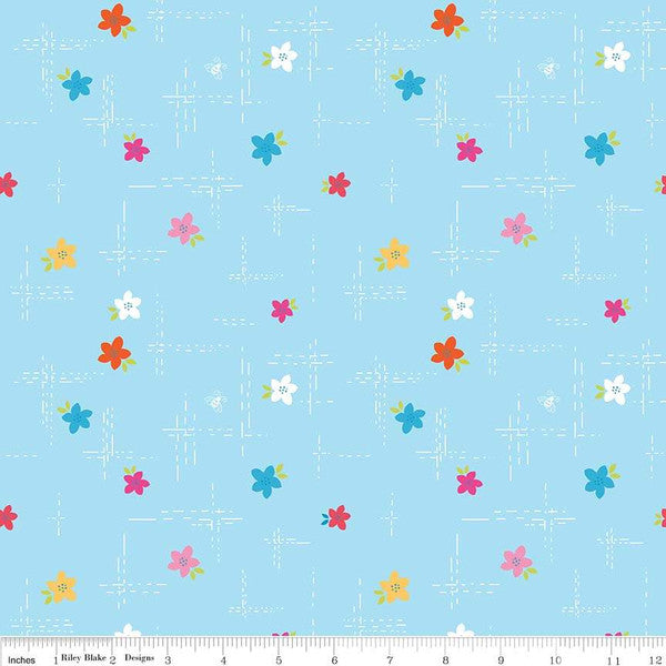 Simply Happy Dash Blue  Fabric - StoryQuilts.com