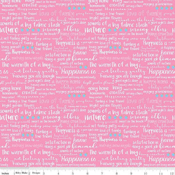 Simply Happy Text Pink  Fabric - StoryQuilts.com