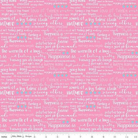 Simply Happy Text Pink  Fabric - StoryQuilts.com