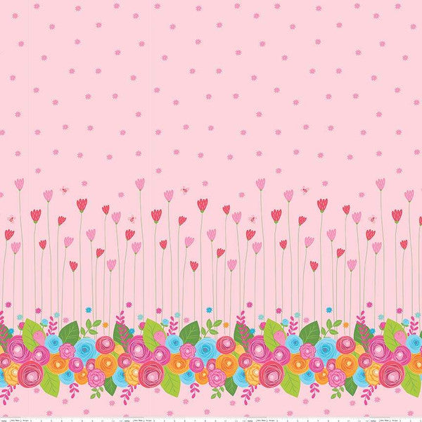 Simply Happy Border Pink  Fabric - StoryQuilts.com