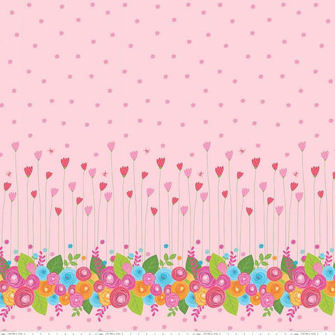 Simply Happy Border Pink  Fabric - StoryQuilts.com