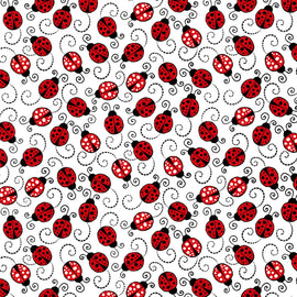 You Make My Heart Happy White Happy Ladybugs, sold in 1/2 yard increments