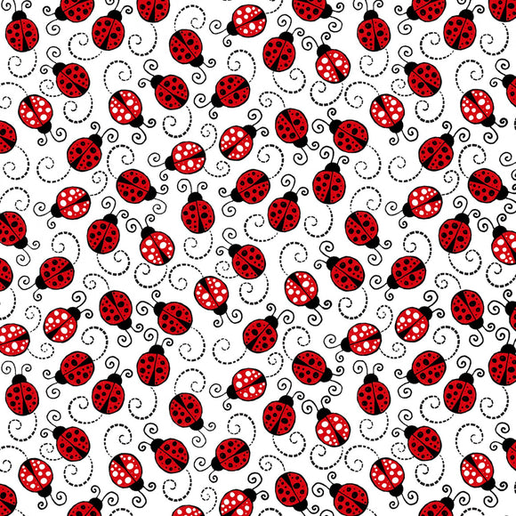 You Make My Heart Happy White Happy Ladybugs, sold in 1/2 yard increments