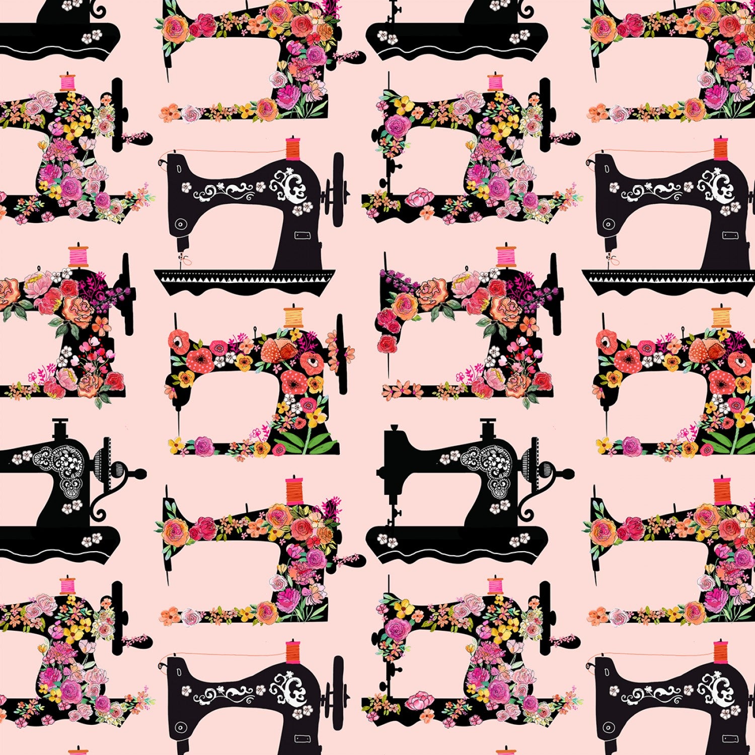 Pink Floral Sewing Machines | StoryQuilts.com