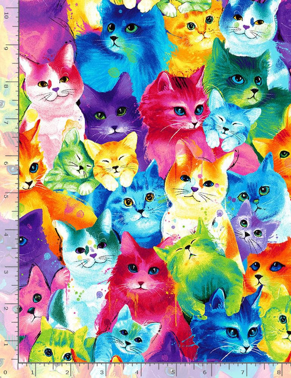 Painted Bright Cats,  sold in half yard increments