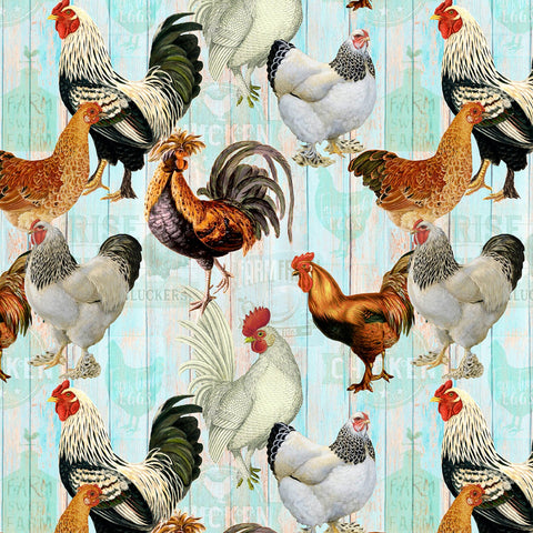 Multi Chickens On Faded Fence from Timeless Treasures
