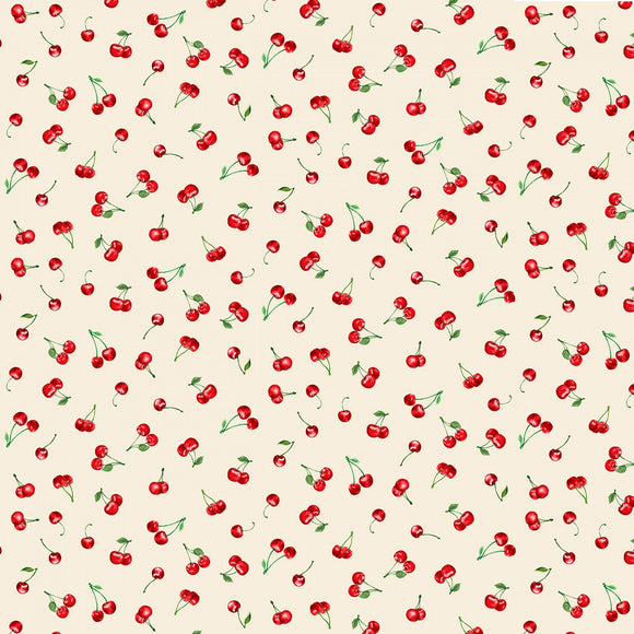Cream Tiny Cherries from Timeless Treasures,  sold in 1/2 yard increments