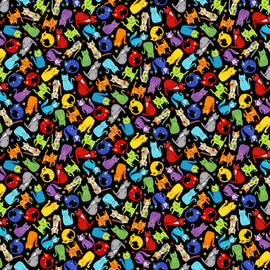 Colorful Cats on a Black Background,  comes in half yard increments - 0