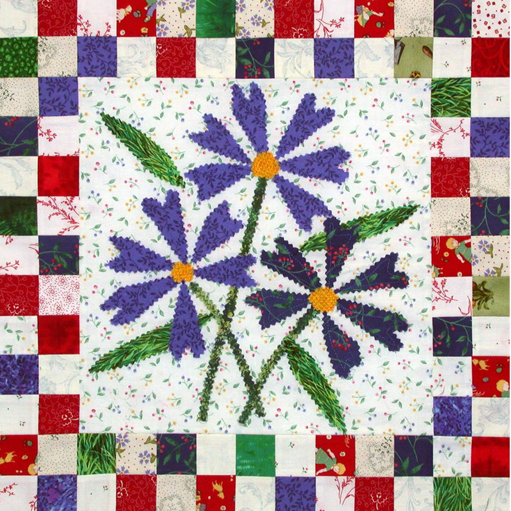 Bachelor Buttons - Checkerboard Flowers  Pattern - StoryQuilts.com