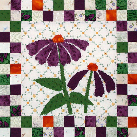 Coneflowers - Checkerboard Flowers  Pattern - StoryQuilts.com