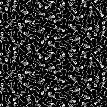 Glow In The Dark Dancing Skeletons  Fabric - StoryQuilts.com