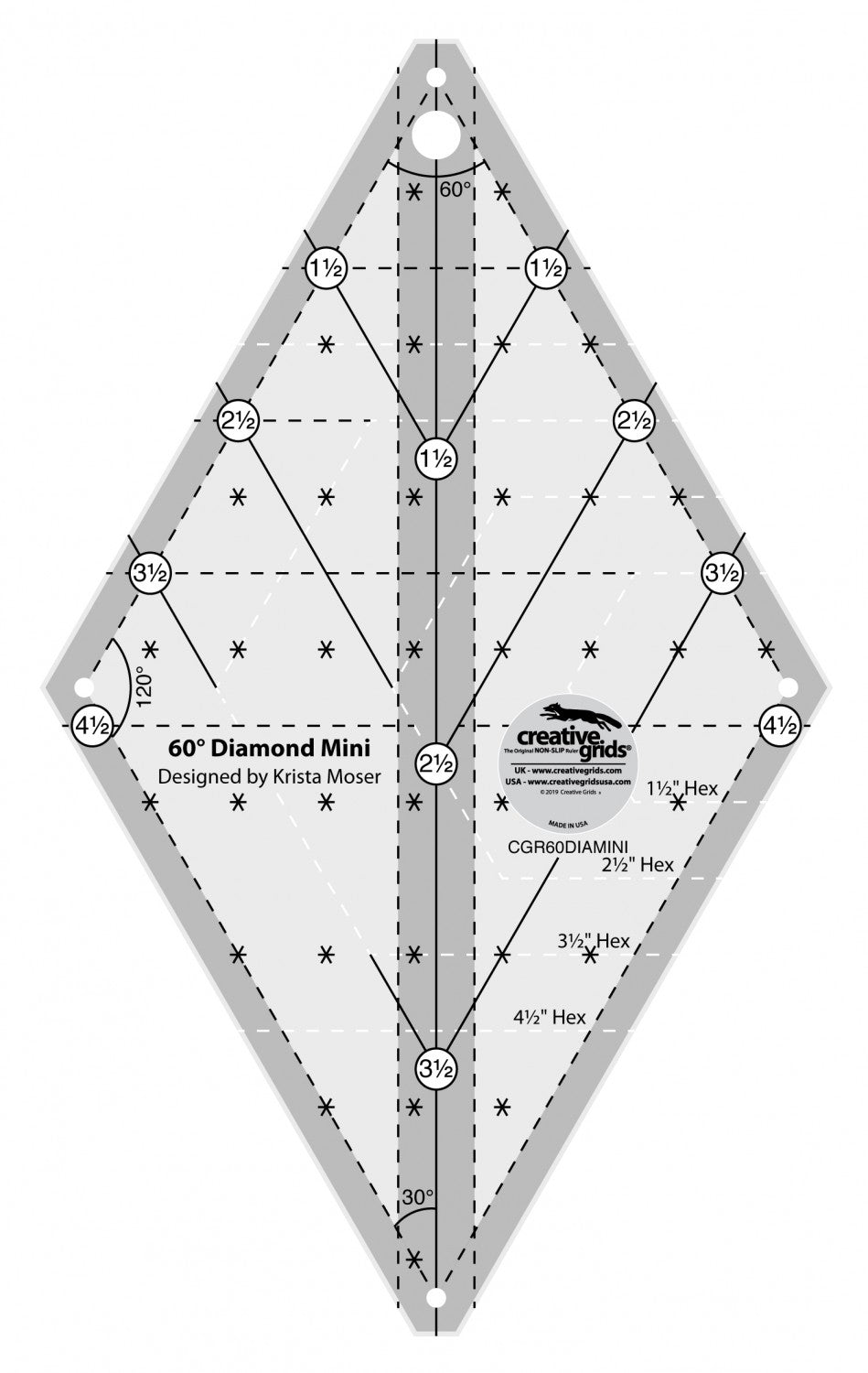 Creative Grids 60 Degree Mini Diamond Ruler CGR60DIAMINI