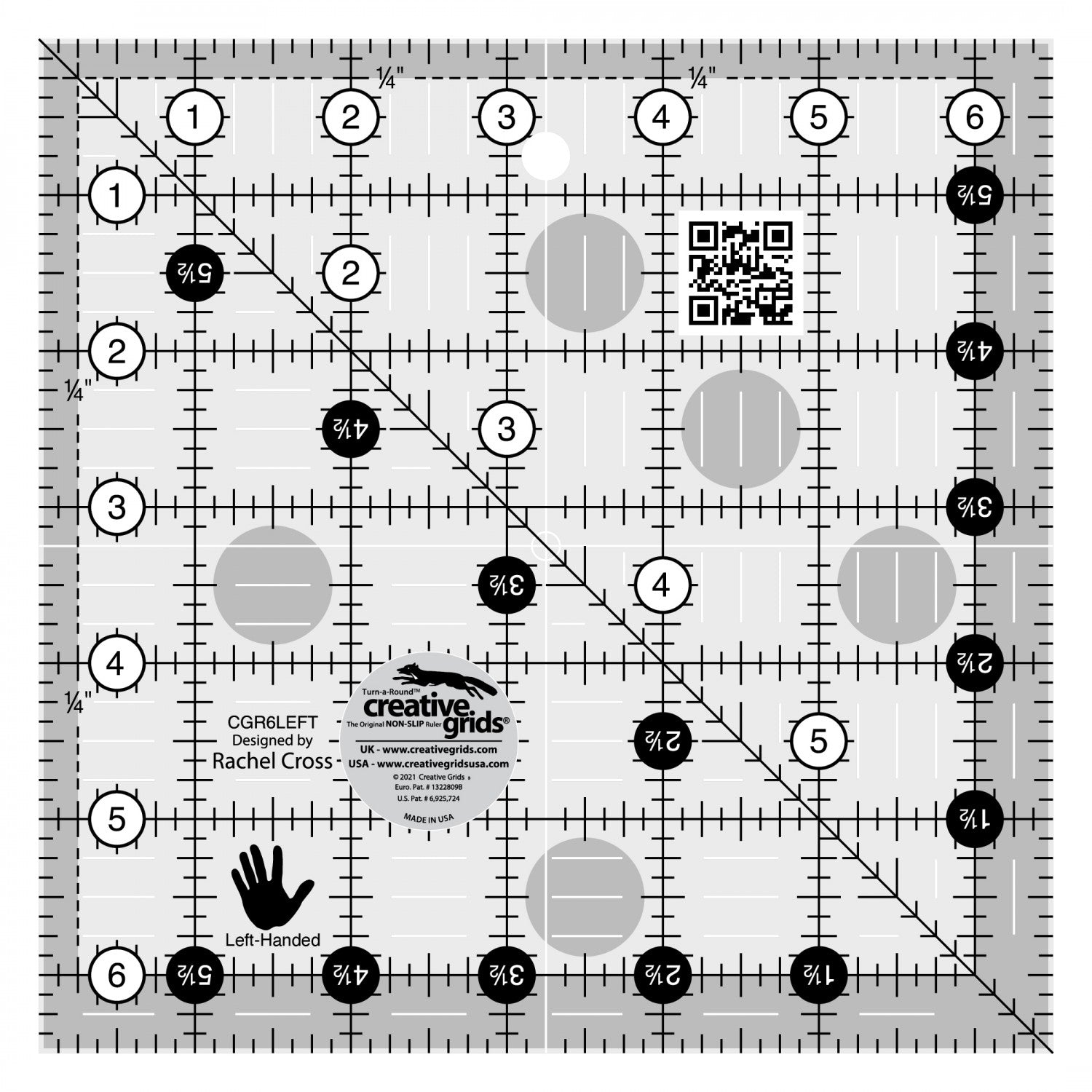 Creative Grids Quilt Ruler 6-1/2in Square LEFT HANDED