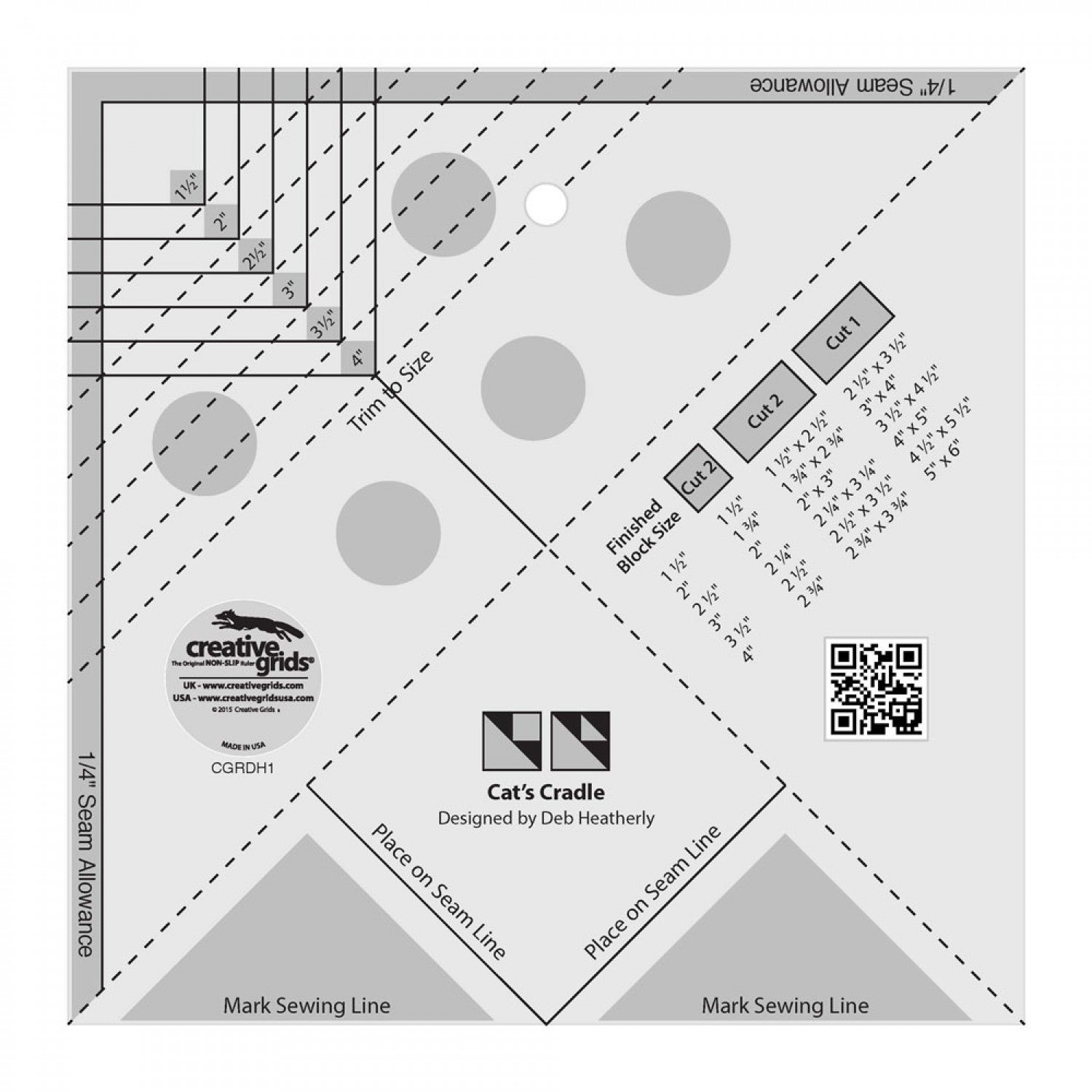 Creative Grids Cat's Cradle Tool Quilt Ruler CGRDH1