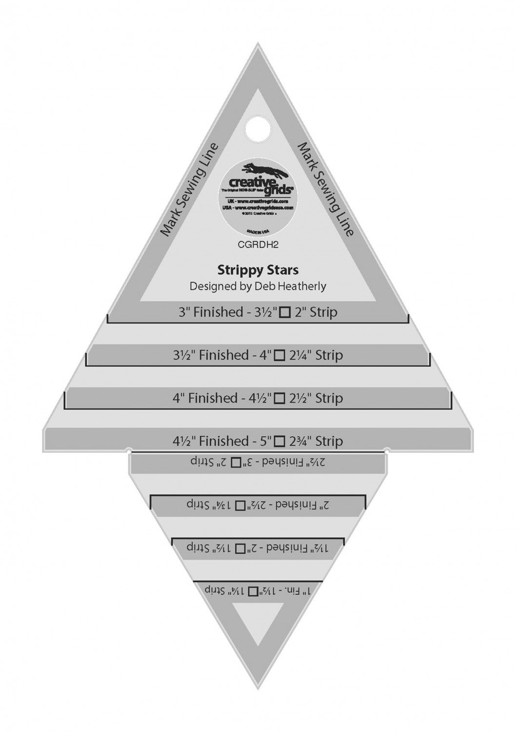 Creative Grids Strippy Stars Tool 5in x 7-1/2in Quilt Ruler # CGRDH2
