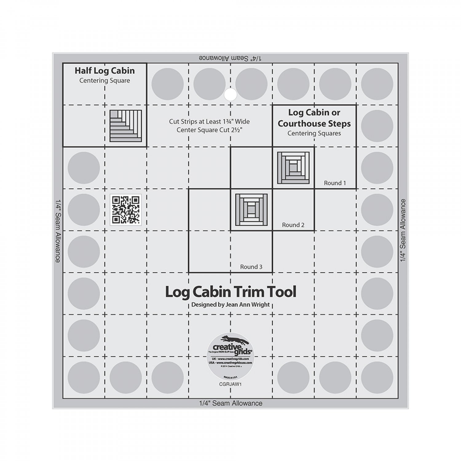 Creative Grids Log Cabin Trim Tool for 8in Finished Blocks Quilt Ruler CGRJAW1