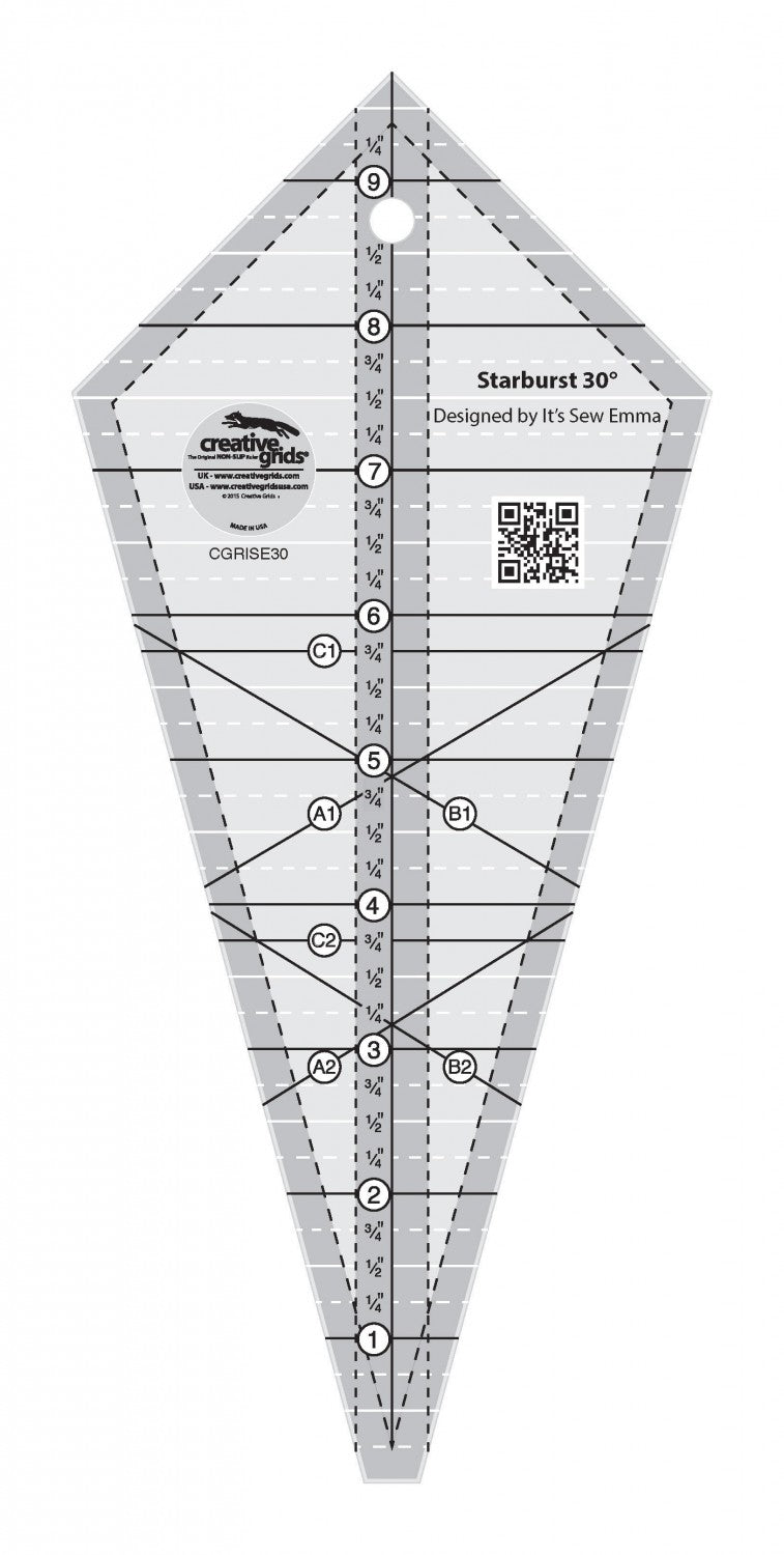 Creative Grids Starburst 30 Degree Triangle Quilt 9-1/2in Ruler CGRISE30