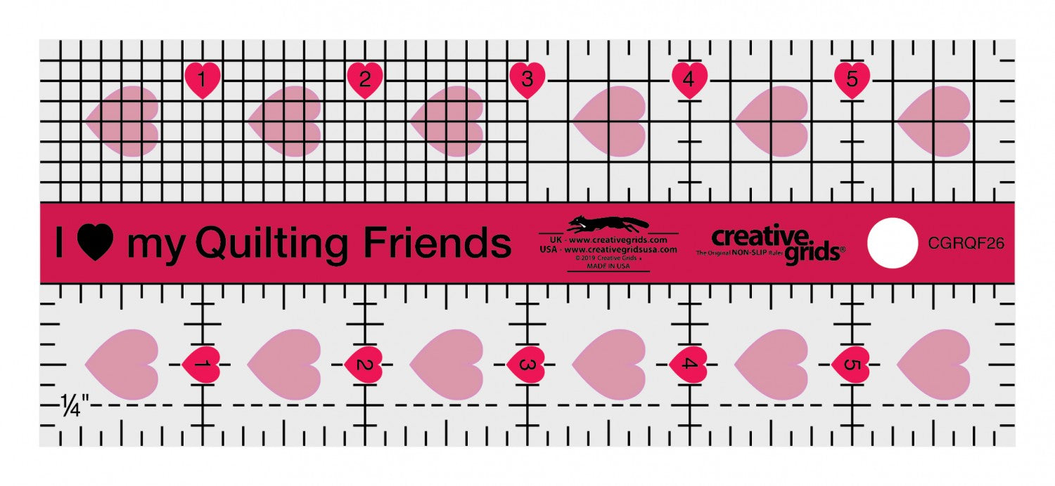 Creative Grids I Love My Quilt Friends Mini Quilt Ruler 2-1/2in x 6in