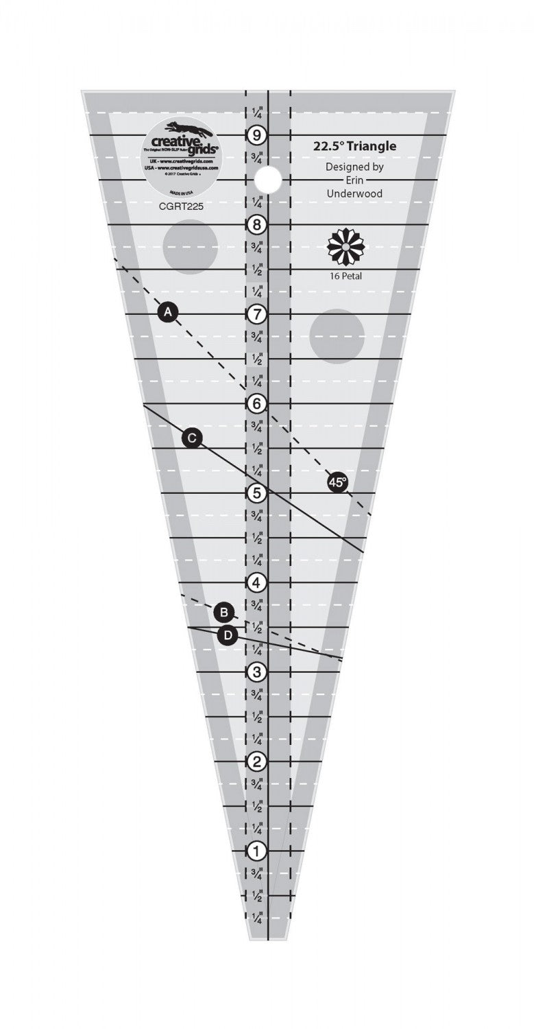 Creative Grids 22-1/2 Degree Triangle Ruler CGRT225