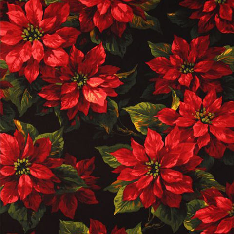 Black Scarlet Poinsettia  by Michael Miller  Fabric - StoryQuilts.com