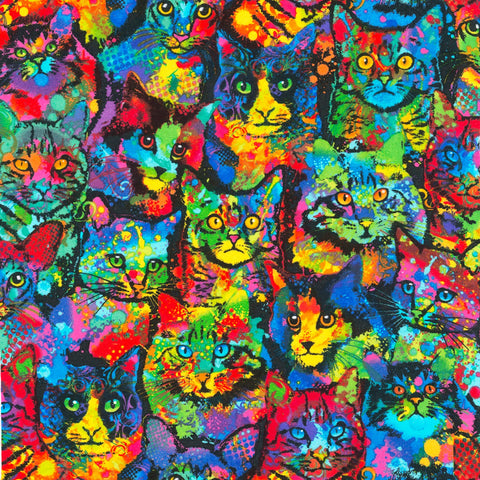 Multi Painted Cats Knit  Fabric - StoryQuilts.com